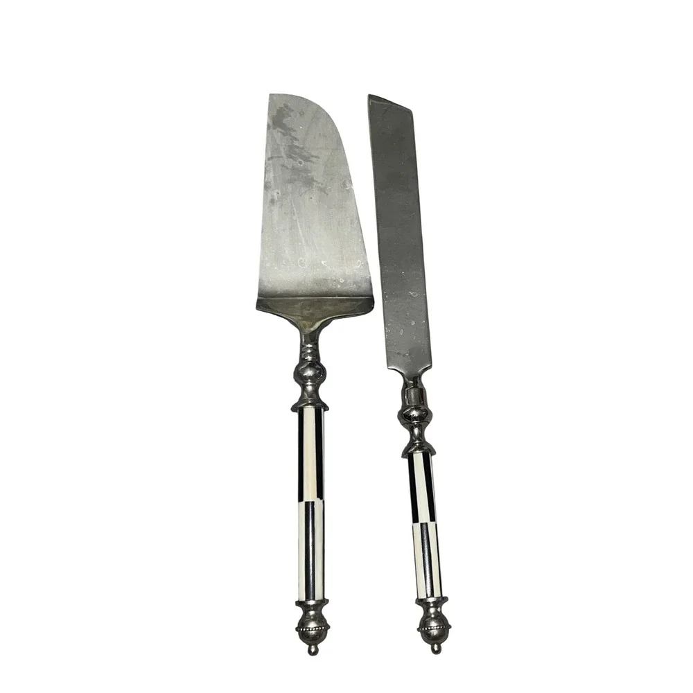 Cake Server Knife Set Black White Good Courtly Check Pattern